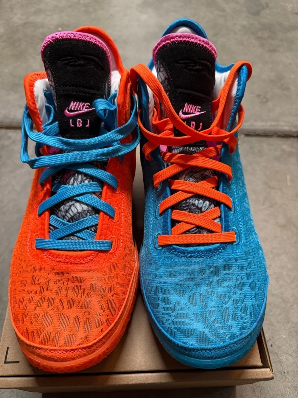Nike LeBrons Men’s  Bright Orange and Cyan Low-Top Sneakers